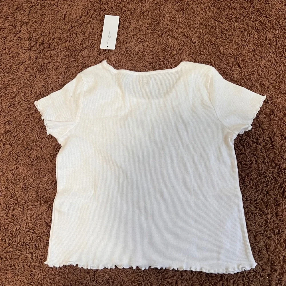 American Eagle Kids White Butterfly Graphic Ribbed‎ Lettuce Hem Crop Top Size 12